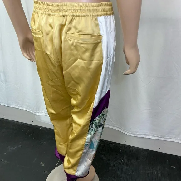 NEW AlphaStyle Yowl Yellow Colorblock Parachute Satin Jogger Pants Size L